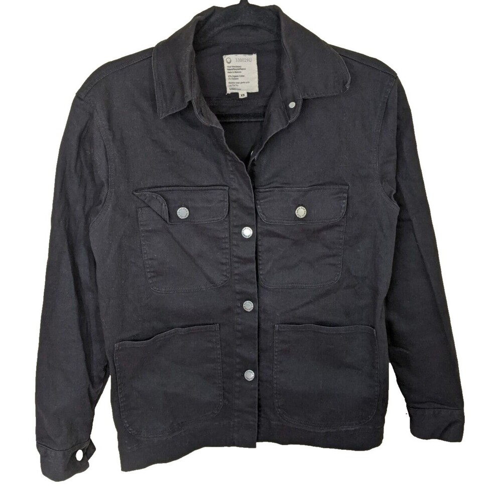For Days Shirt Jacket Black Organic Cotton Relaxed Fit Pockets Collared XS